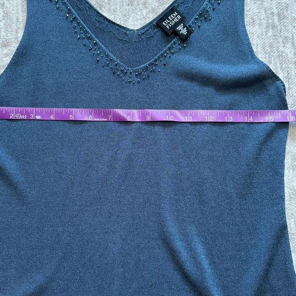 Elieen Fisher Blue Silk Skirt Set with Embellished Tank and Cardigan Size M - Picture 16 of 16